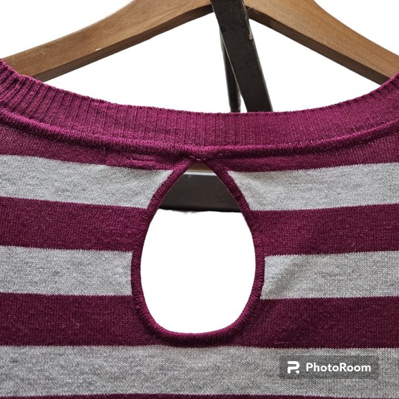 Bongo Junior Large Long Sleeve Stripe Keyhole Sweater Ruching Y2k 90s Preppy - Picture 6 of 8